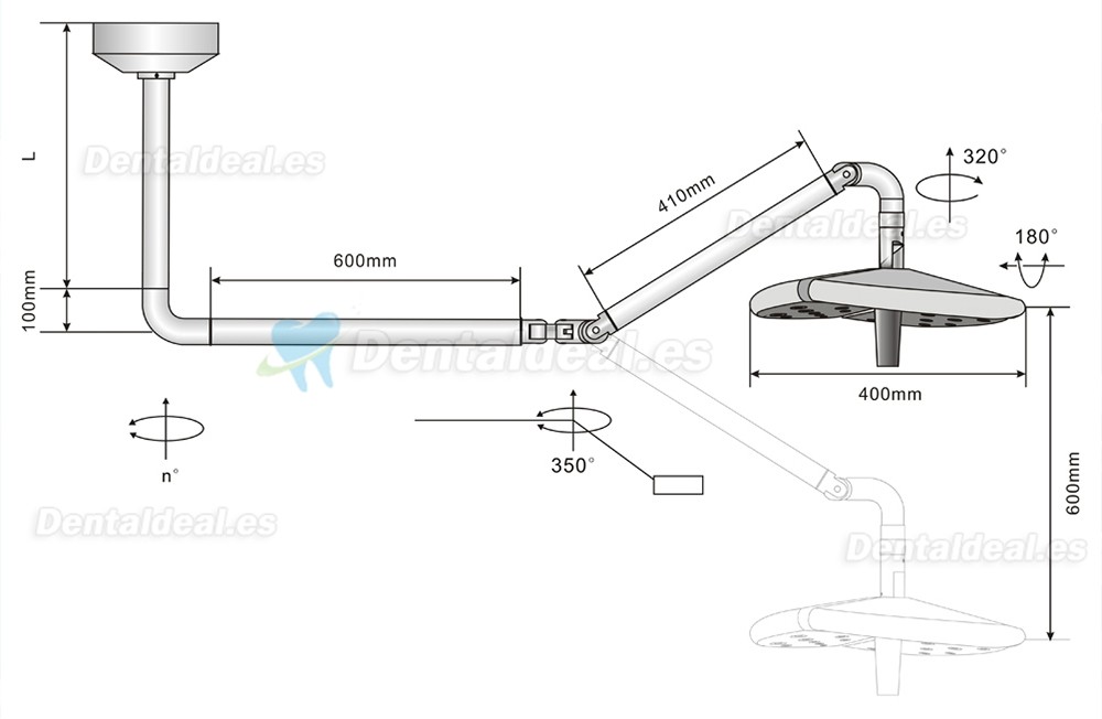 KWS KD-2036D-4 L&aacute;mpara Dental LED de Techo 80W sin Sombras Quir&uacute;rgica